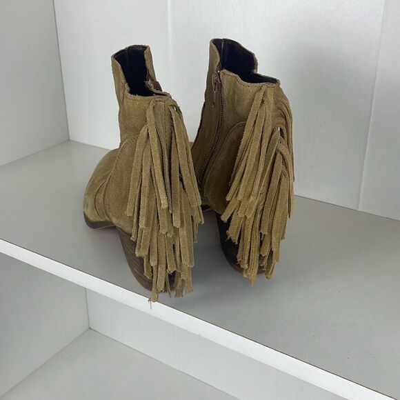 Matisse Tan Suede Fringe Back Ankle Boots Booties - Picture 3 of 9